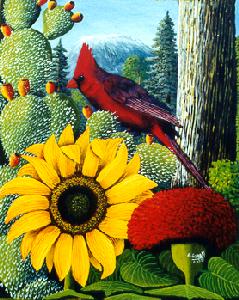 Alfonso Ayala, Cardenal, Oleo y acrlico sobre fibracel, 27 x 35 cm.