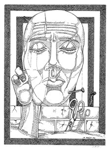 Hctor Vjar, 3 clavos, Tinta china sobre papel, 21.6 x 27.9